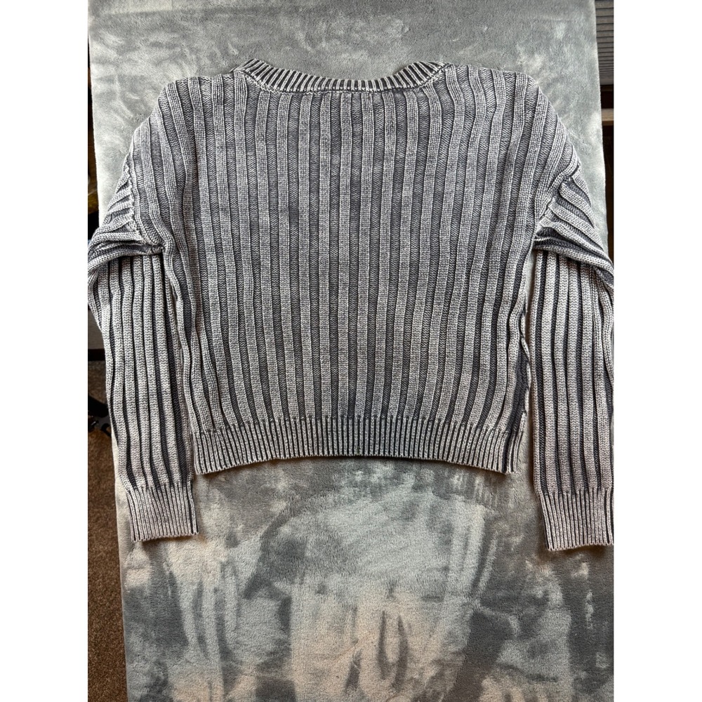 RSQ Black Wash Cable Knit Cropped V Neck Sweater Small grannycore - Picture 6 of 8